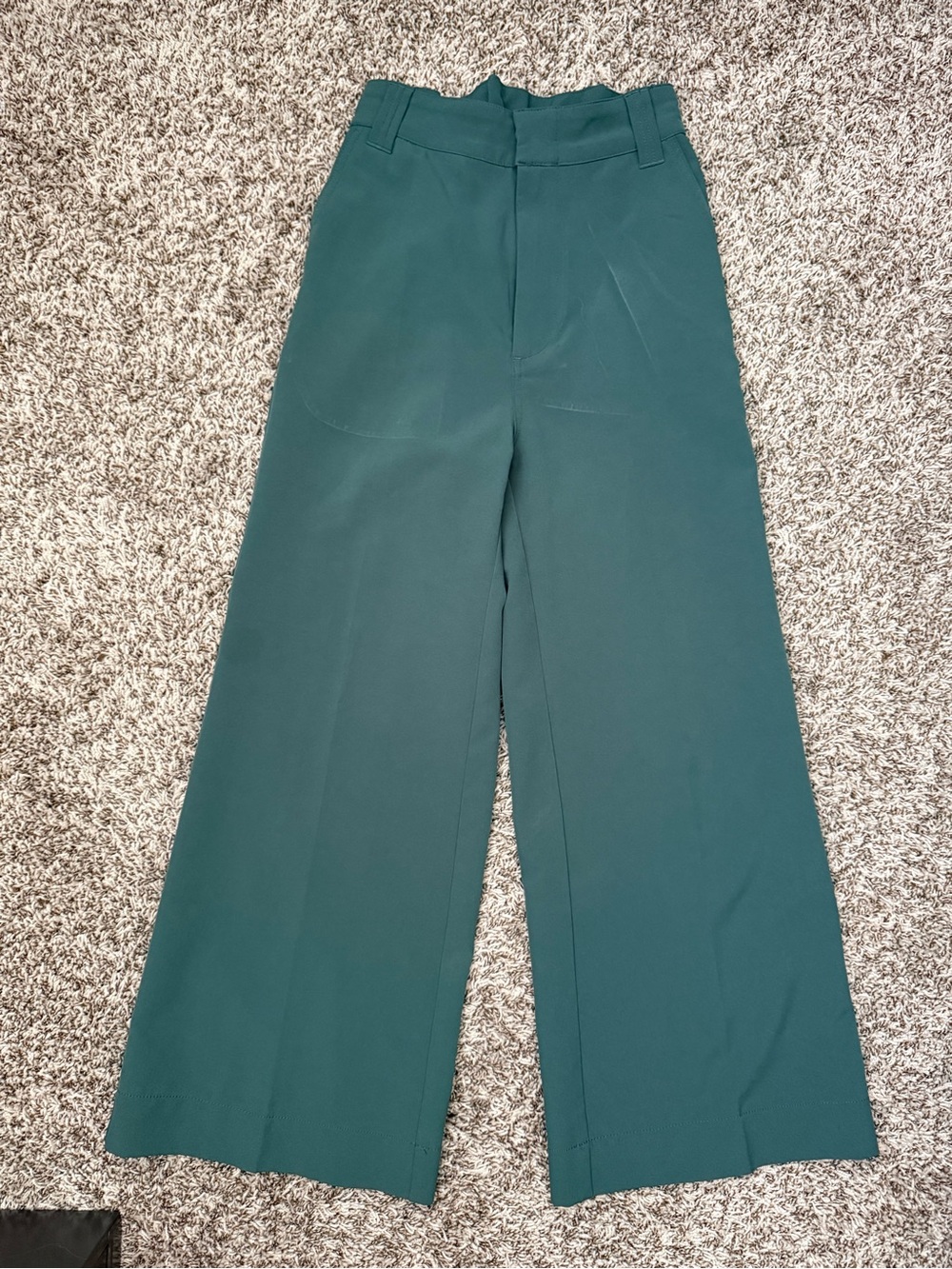 High-Waist Wide-Leg Trousers in Deep Teal Green